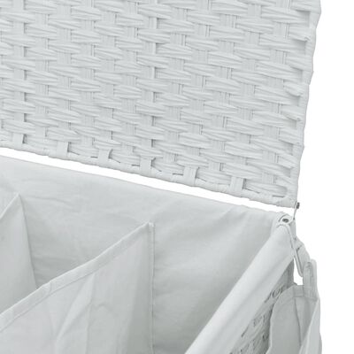 vidaXL Skalbinių krepšys su ratukais, baltas, 60x35x60,5cm, ratanas