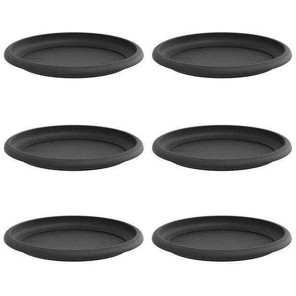 vidaXL Apvalus gėlių padėklas 6 pcs Juoda &Oslash; 17,5 x 2 cm Plastmasė