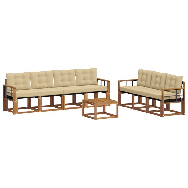 vidaXL Lauko sofos komplektas su pagalve 8 pcs Natūralus ir bežinis