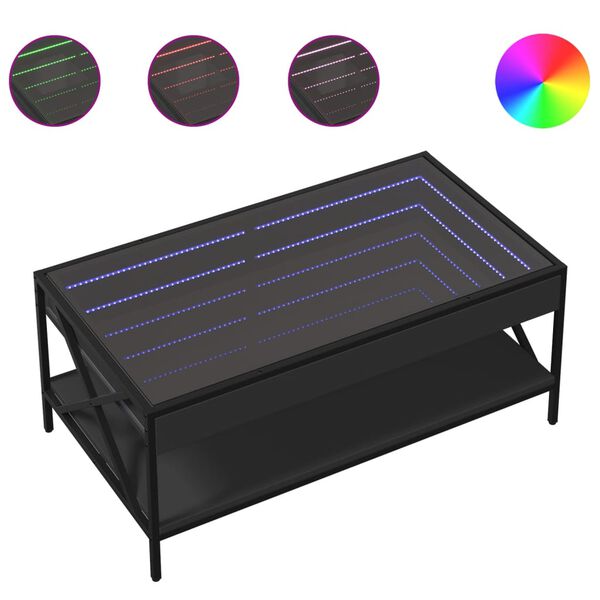vidaXL Kavos staliukas su Infinity LED lemputėmis, juodas, 90x50x38cm
