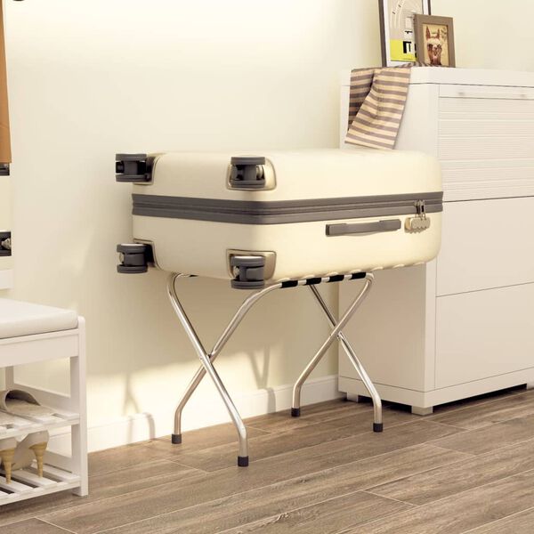 vidaXL Stovas lagaminui, juodos ir sidabrinės spalvos, 56x40x49cm