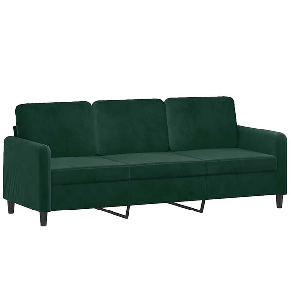 vidaXL Trivietė sofa su pagalvėlėmis, tamsiai žalia, 180cm, aksomas