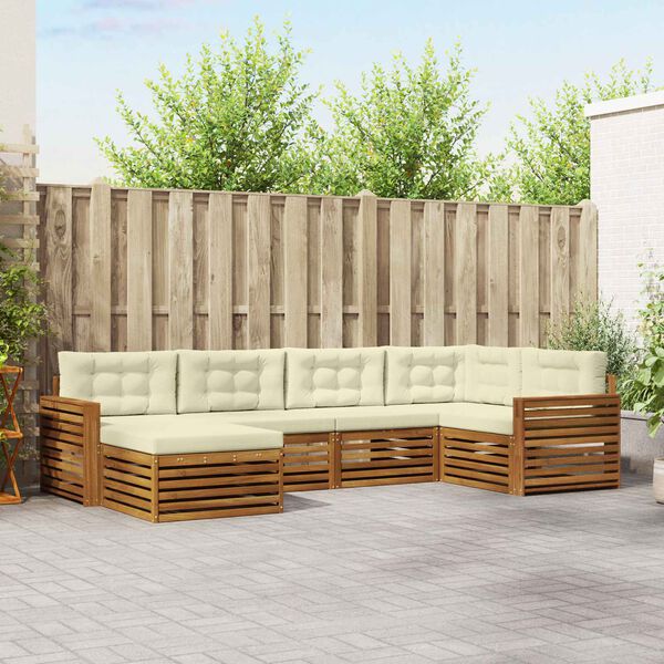 vidaXL Lauko sofos komplektas su pagalve 6 pcs Natūralus ir grietinėlė