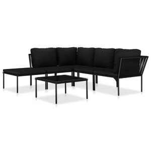 vidaXL Sodo poilsio komplektas su pagalvėmis, 6 dalių, juodas, PVC