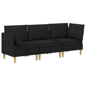 vidaXL Modulinė sofa su laikymo vieta 3 pcs Juoda Audinys