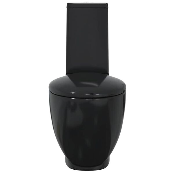 vidaXL Klozetas, juodos spalvos, apskritas, keramika