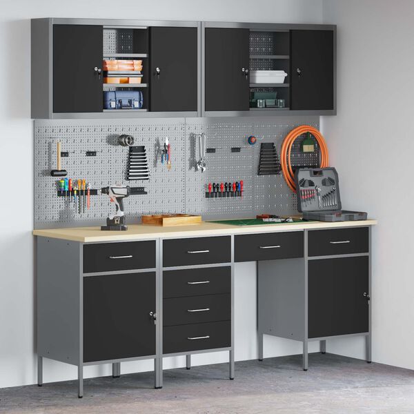 vidaXL Darbo spinta 10 pcs Juoda Inžinerinė mediena ir plienas