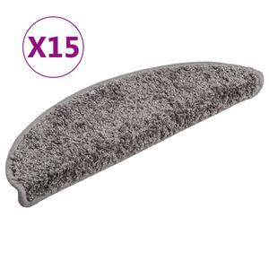vidaXL Laiptų kilimėliai, 15 vnt., pilki, 56x17x3 cm, pusapvaliai
