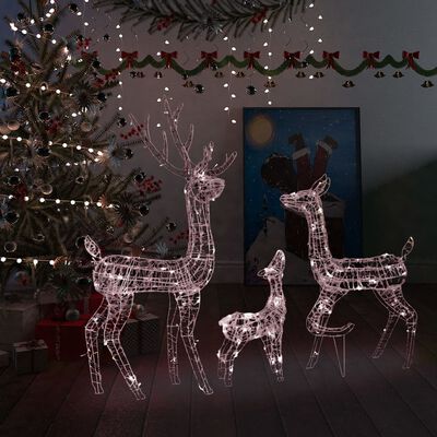 vidaXL Kalėdinė dekoracija elnių šeima, akrilas, 300 šiltų baltų LED