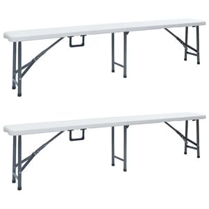 vidaXL Sulankstomi sodo suoliukai, 2vnt., baltos spalvos, 180cm, HDPE