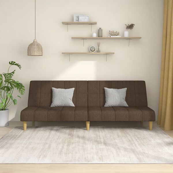 vidaXL Dvivietė sofa-lova, rudos spalvos, audinys