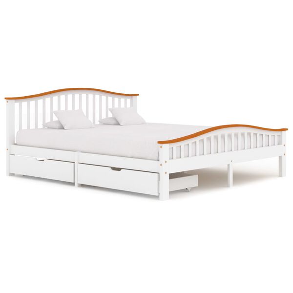 vidaXL Lovos rėmas su 2 stalčiais, baltas ir ąžuolo, 180x200cm, pu&scaron;is