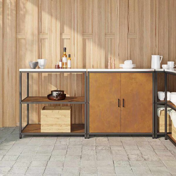 vidaXL Virtuvės saugojimo rinkinys su lentyna 2 pcs Rūdijanti