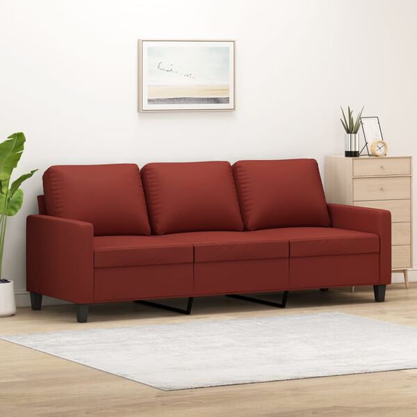 vidaXL Trivietė sofa, raudonojo vyno spalvos, 180cm, dirbtinė oda