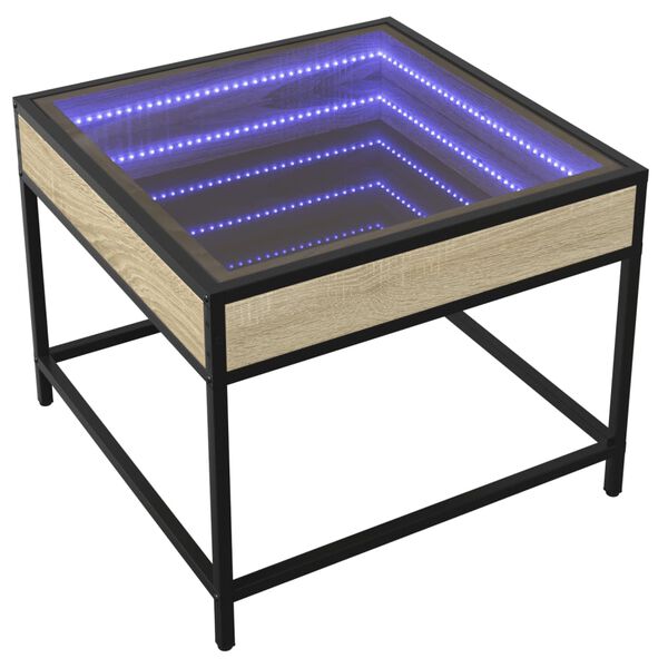 vidaXL Kavos staliukas su Infinity LED lemputėmis, ąžuolo, 50x50x41cm
