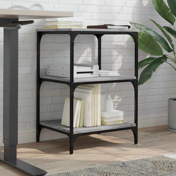 vidaXL Spausdintuvo stovas, 3 auk&scaron;tų, pilkas, 50x41x75cm, mediena