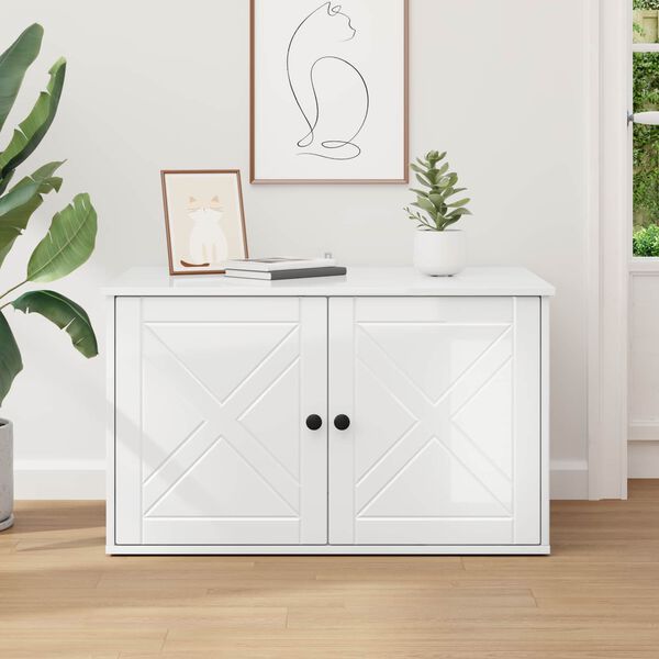 vidaXL Katės namelis Blizgus baltas 85 x 55 x 50 cm Apdirbta mediena