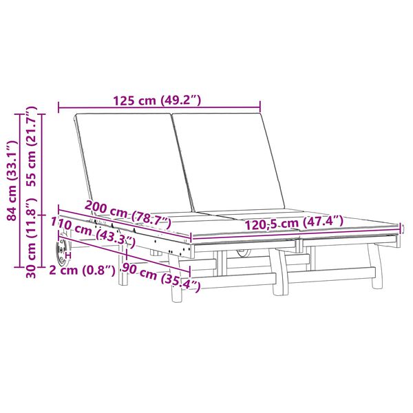 vidaXL Saulės gultas Ruda 63 x 199 x 85 cm Kietos akacijos mediena