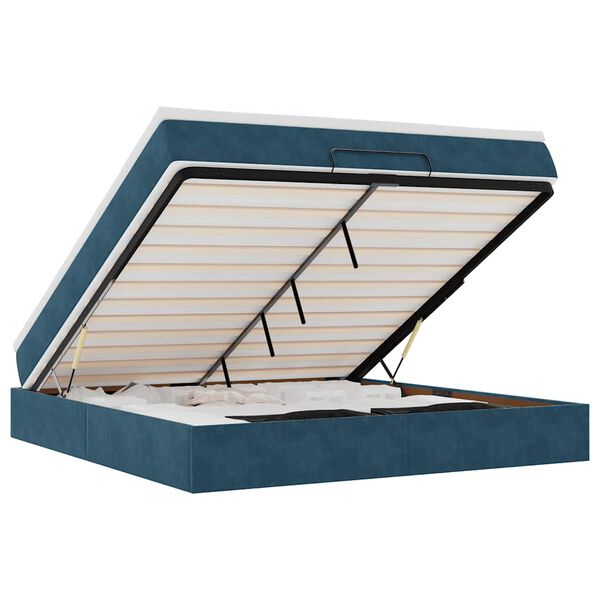 vidaXL Osmanų lovos rėmas su čiužiniu, mėlynas, 180x200cm, aksomas