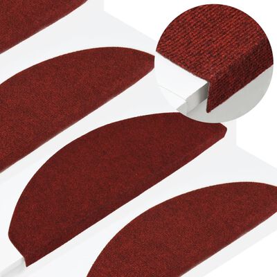 vidaXL Lipnūs laiptų kilimėliai, 15vnt., raudonos, 65x22,5x3,5cm