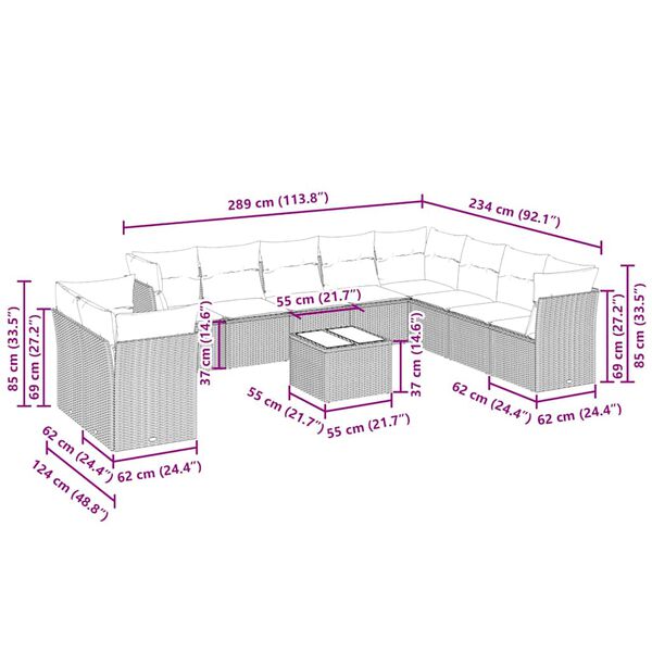 vidaXL Sodo komplektas su pagalvėlėmis, 11 dalių, pilkas, poliratanas