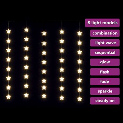 vidaXL LED žvaigždžių užuolaida, 200 šiltų baltų LED lempučių