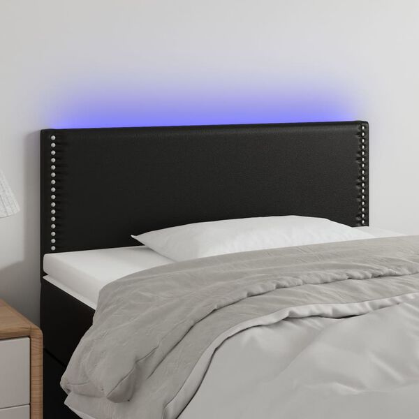 vidaXL Galvūgalis su LED, juodos spalvos, 100x5x78/88cm, dirbtinė oda