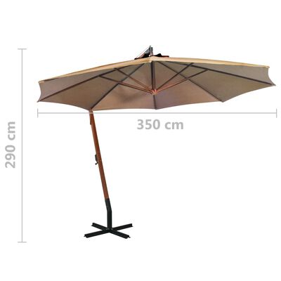 vidaXL Kabantis skėtis su stulpu, taupe, 3,5x2,9m, eglės masyvas