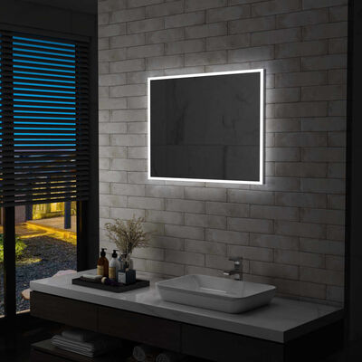 vidaXL Sieninis vonios kambario veidrodis su LED, 80x60cm