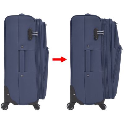 vidaXL Minkštų lagaminų su ratukais komplektas, 3vnt., tamsiai mėlyna