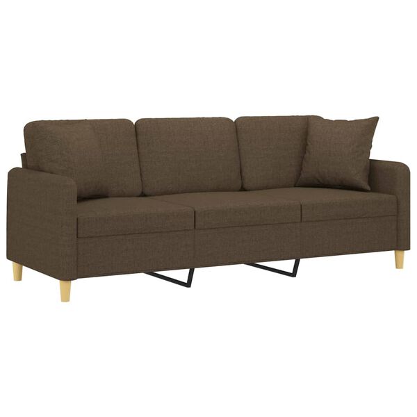 vidaXL Trivietė sofa su pagalvėmis, ruda, 180cm, audinys