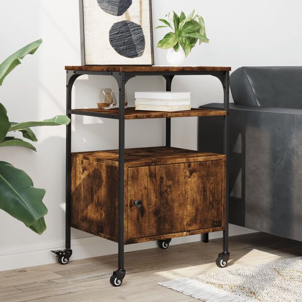 vidaXL Spausdintuvo stovas, 3 aukštų, dūminis, 50x40x76cm, mediena