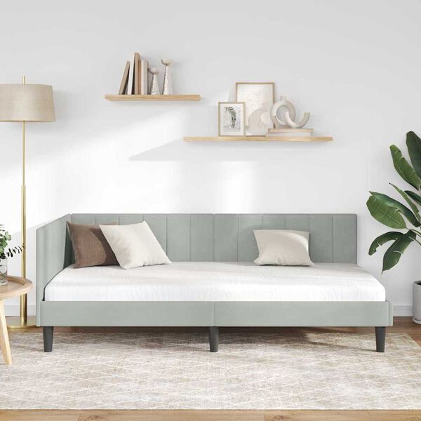 vidaXL Kampinė lovos konstrukcija Šviesiai pilka 100 cm x 200 cm