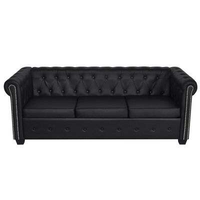 vidaXL Chesterfield trivietė sofa, dirbtinė oda, juoda