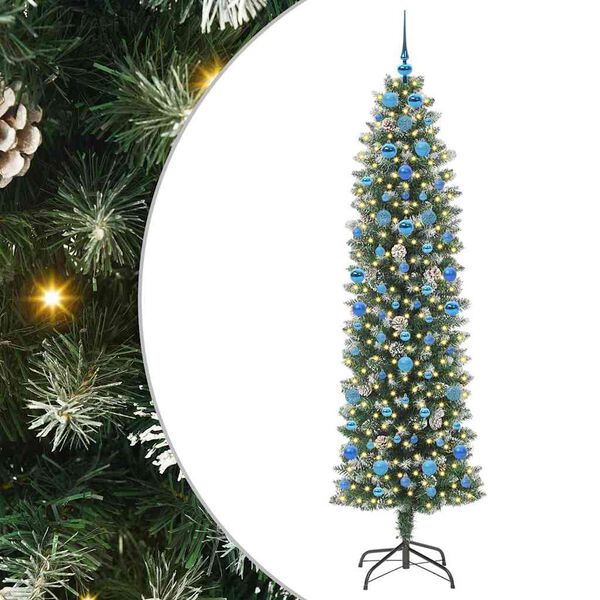 vidaXL Dirbtinis lieknas Kalėdų medis su 300 LED Žalia ir balta 210 cm