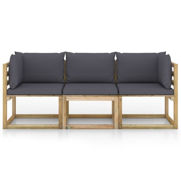 vidaXL Trivietė sodo sofa su antracito spalvos pagalvėlėmis