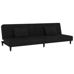 vidaXL Dvivietė sofa-lova su dvejomis pagalvėmis, juoda, aksomas