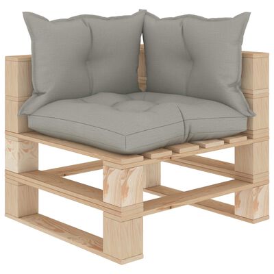 vidaXL Kampinė sodo sofa iš palečių su taupe pagalvėmis, mediena
