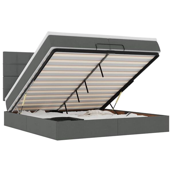 vidaXL Osmanų lovos rėmas su čiužiniais, pilkas, 200x200cm, audinys