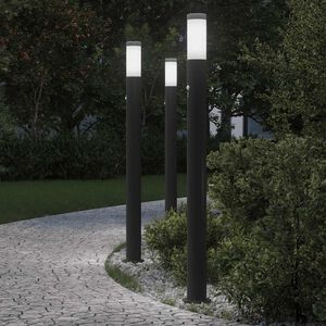 vidaXL Ap&scaron;vietimo stulpeliai su jutikliu, 3 vnt., 110 cm, nerūdijantis plienas, IP44