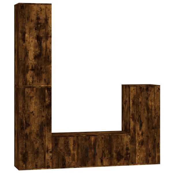 vidaXL TV spintelių komplektas, 4 dalių, dūminio ąžuolo, mediena