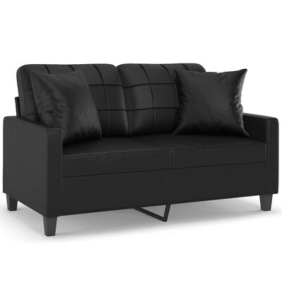 vidaXL Dvivietė sofa su pagalvėlėmis, juoda, 120cm, dirbtinė oda