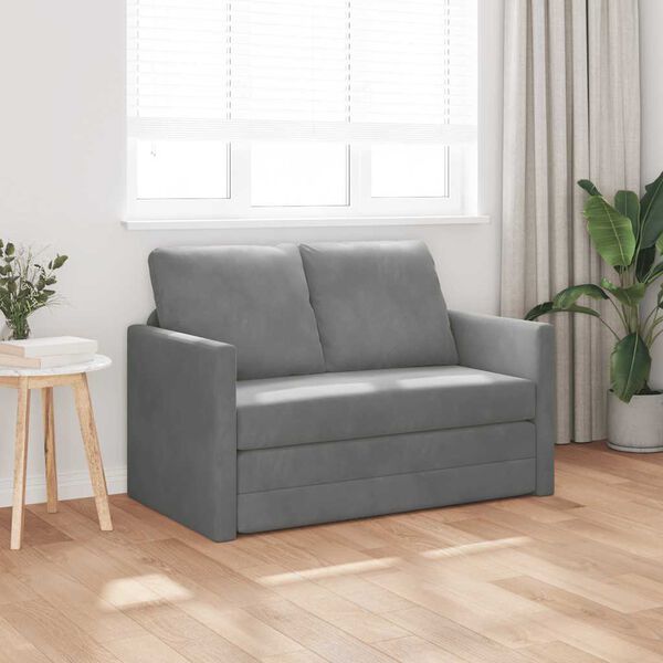 vidaXL Grindų sofa-lova, 2-1, tamsiai pilka, 122x204x55cm, aksomas
