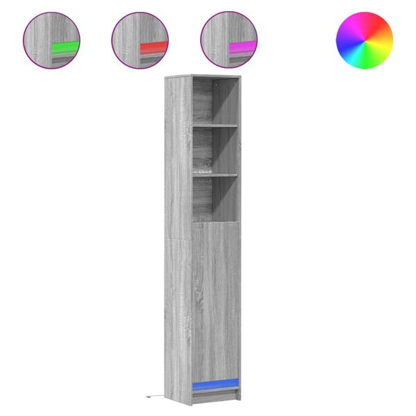 vidaXL &Scaron;oninė spintelė su LED, pilka ąžuolo, 36x32,5x200cm, mediena