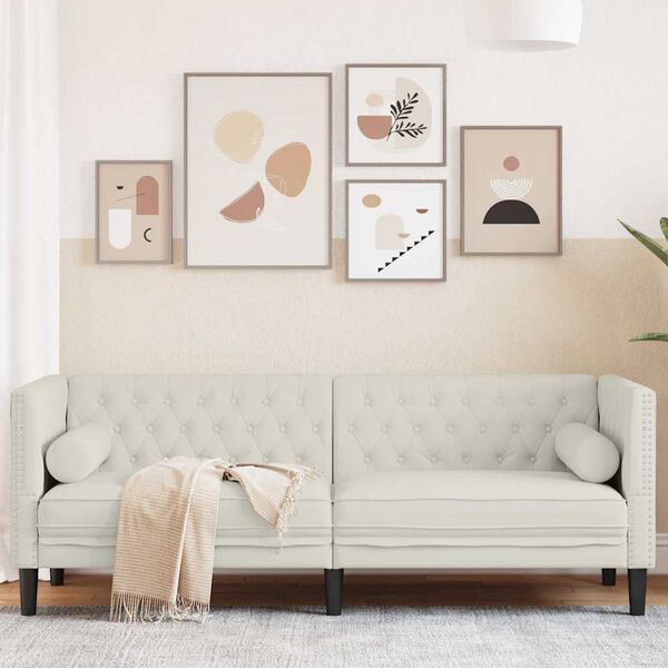 vidaXL Trivietė chesterfield sofa su pagalvėlėmis, kreminė, aksomas