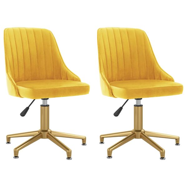vidaXL Pasukamos valgomojo kėdės, 2vnt., geltonos spalvos, aksomas