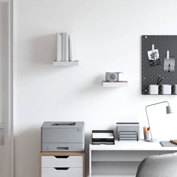 vidaXL Pakabinamos lentynos, 2vnt., ąžuolo/baltos, 23x23,5x3,8cm, MDF