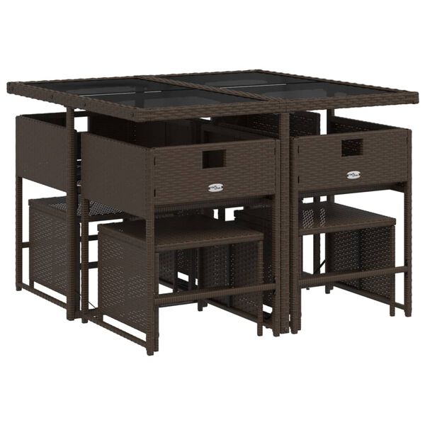 vidaXL Sodo komplektas su pagalvėlėmis, 9 dalių, rudas, poliratanas