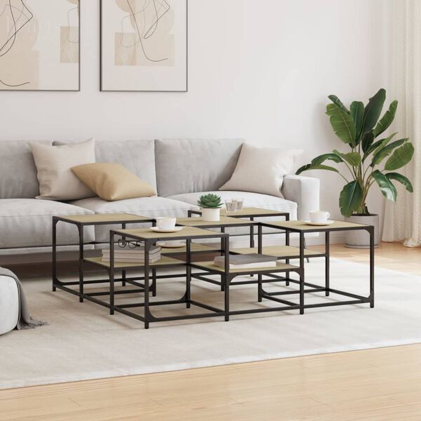 vidaXL Kavos staliukas, sonoma ąžuolo, 121x121x40cm, apdirbta mediena