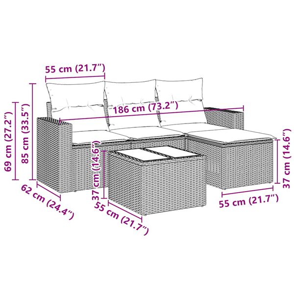 vidaXL Sodo komplektas su pagalvėlėmis, 5 dalių, juodas, poliratanas